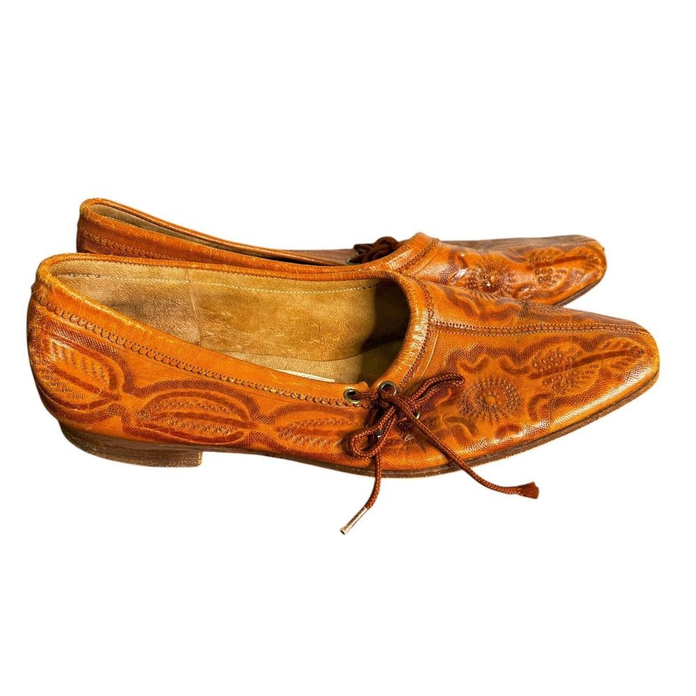 Flores Shoes Womens Size 6‎ Handmade Tooled Leather Loafers Vintage Classic